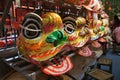 Chinese tradition lion mask or lion head displayed on the rack.