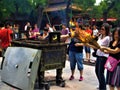 Chinese tradition and ritual, religion, worship and fire inside a temple