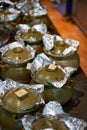 Chinese traditional ancient method of making soup, close-up of simmering soup in a clay pot Royalty Free Stock Photo