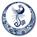 Chinese Traditional Blue And White Porcelain, Phoenix Royalty Free Stock Photo