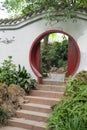 Chinese traditional circular door on a white wall