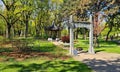 Chinese traditional corner in the urban park of European city in spring