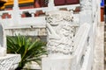 Chinese traditional culture, ancient Chinese marble guardrail with ornamental dragon carving, ornamental column in front of new