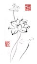 Chinese traditional distinguished gorgeous decorative hand-painted ink-water lily