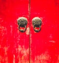 Chinese traditional Door Guardian Handle door knob For Protection on red door Royalty Free Stock Photo