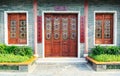 wooden front door wood window of Chinese classic house Royalty Free Stock Photo