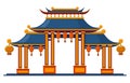 Chinese traditional entrance. Asian traditional architectural pagoda gate isolated vector illustration. Oriental Royalty Free Stock Photo