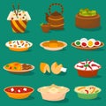 Chinese traditional food asian delicious cuisine dinner meal and china lunch cooked vector illustration Royalty Free Stock Photo