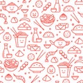 Chinese traditional food line seamless pattern