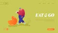 Chinese Traditional Food, Prediction for Future Website Landing Page. Overweight Man Stand at Huge Fortune Cookie Royalty Free Stock Photo