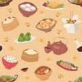 Chinese traditional food steamed dumpling asian delicious seamless pattern vector Royalty Free Stock Photo