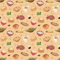 Chinese traditional food steamed dumpling asian delicious seamless pattern vector