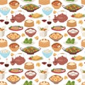 Chinese traditional food steamed dumpling asian delicious seamless pattern vector