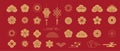 Chinese traditional ornaments, Set of Lunar year decorations, flowers, lanterns, clouds, elements and icons Royalty Free Stock Photo