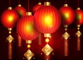 Chinese traditional red lanterns, luxury gold decorative elements.  Light festival Asian New Year, Chinese Happy New Year Royalty Free Stock Photo