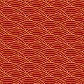 Chinese traditional seamless pattern .Oriental ornament background, red golden sea wave. Royalty Free Stock Photo