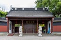 Chinese traditional style entrance gate to reconstructed King Qian Temple by West Lake Royalty Free Stock Photo