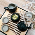 Chinese traditional tea set it flowers top view Royalty Free Stock Photo