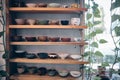 Chinese traditional teaware on the shelves in the tea house Royalty Free Stock Photo