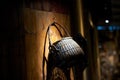 Chinese traditional woven bamboo baskets hanging in the shop