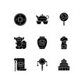 Chinese traditions black glyph icons set on white space Royalty Free Stock Photo