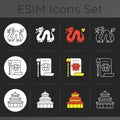 Chinese traditions dark theme icons set Royalty Free Stock Photo