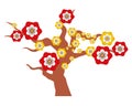 chinese tree with flowers decorative icon