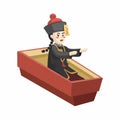 Chinese Vampire Wake Up From Coffin Cartoon illustration Vector
