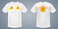 Chinese vegetarian festival logo on white T-shirts isolated on grey background as Chinese vegetarian design template. The Thai