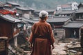 Chinese village old woman work. Generate Ai