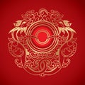 Chinese Vintage Dragon Elements on classic red background