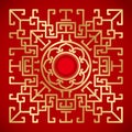 Chinese Vintage Dragon and lotus Elements on classic red background