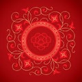 Chinese vintage flower elements on classic red background