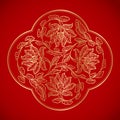 Chinese Vintage flower Elements on classic red background