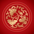 Chinese Vintage Lotus Elements on classic red background