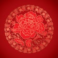 Chinese vintage Peony elements on classic red background