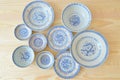 Chinese vintage style blue and white dishes Royalty Free Stock Photo