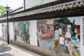 Chinese wall mural, urban painting of village life