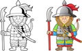 Chinese warrior, funny illustration, coloring book