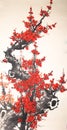 Chinese watercolor cherry painting