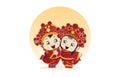 Chinese wedding couple, Chinese wedding cartoon, Traditional Chinese Wedding, Chinese bride and groom cartoon wedding traditional Royalty Free Stock Photo