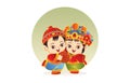 Chinese wedding couple, Chinese wedding cartoon, Traditional Chinese Wedding, Chinese bride and groom cartoon wedding traditional Royalty Free Stock Photo