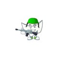 Chinese white ingot mascot design in an Army uniform with machine gun