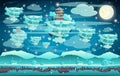 Chinese winter pagoda on a mountain. Cartoon vector illustration. Seamless background for computer games