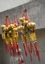 Chinese wishes amulets hanging on the wall in buddhist temple