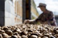 Chinese woman buying Chestnuts, Shaxi town, Yunnan, China. Royalty Free Stock Photo