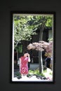 Chinese woman in cheongsam in Mudu ancient town, the picture looks like picture in picture