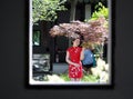 Chinese woman in cheongsam in Mudu ancient town, the picture looks like picture in picture Royalty Free Stock Photo