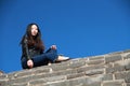 A Chinese woman on China Badaling Great Wall Royalty Free Stock Photo