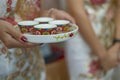 Chinese woman hand holding serving ceremonial tea set for a Chinese wedding Royalty Free Stock Photo